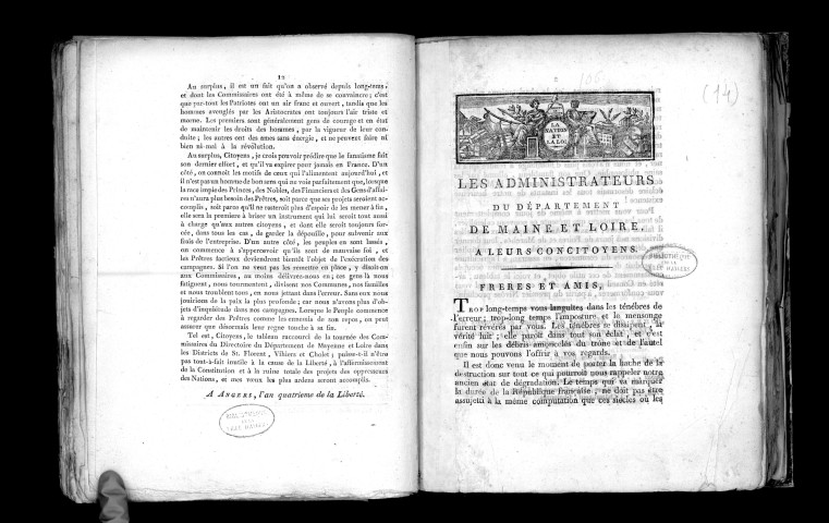 Les administrateurs du département de Maine-et-Loire à leurs concitoyens (23 frimaire an II), Signé : Villier, J.-A. Vial, Letourneau