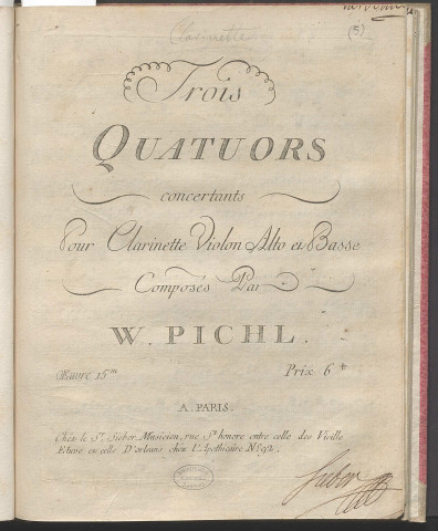 Trois quatuors concertants pour clarinette violon alto et basse