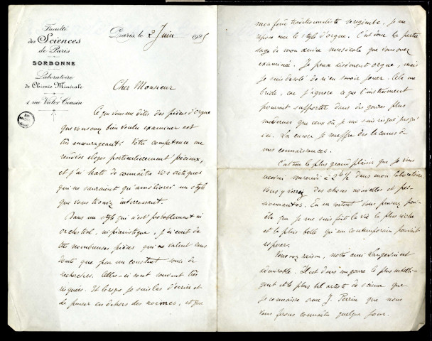 Lettre de Georges Urbain à Jean Huré