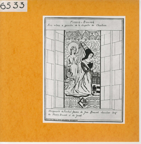 Ecuillé : Château du Plessis-Bourré, vitrail (Atlas Célestin Port, planche 75, gravure)