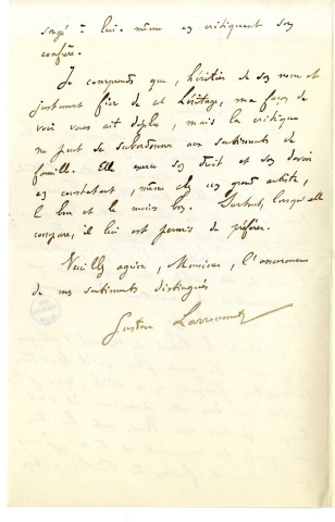 Pièce 1 - Lettre de Gustave Larroumet à Robert David d'Angers