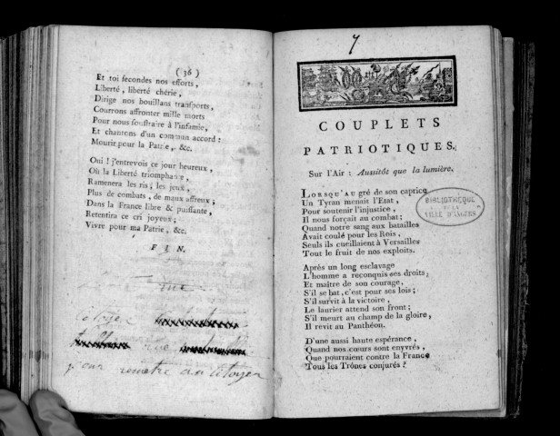 Couplets patriotiques. Sur l'air : Aussitôt que la lumière