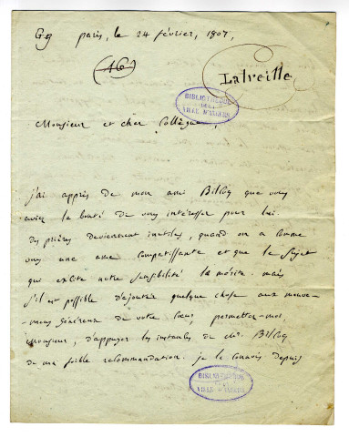 Correspondance de Latreille [à Joseph Lakanal]