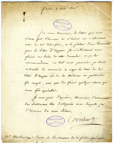 Correspondance de Corvisart [avec le Dr Maillocheau]