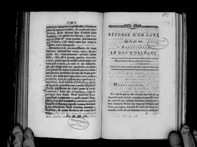 Réponse d'un curé âgé de 97 ans à Mgr le duc d'Orléans