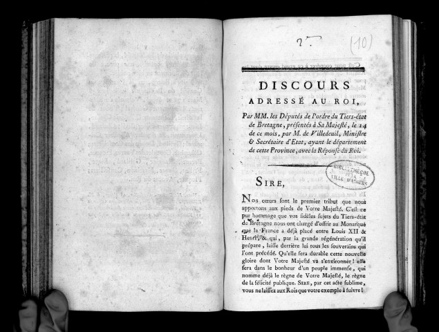 Discours adressé au roi par les députés du tiers-état de Bretagne, avec la réponse du roi