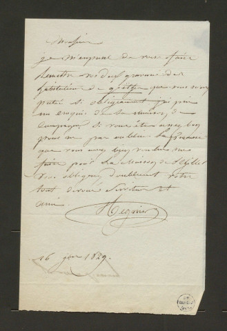 Correspondance passive de Pierre-Jean David d'Angers provenant de la collection d'André Bruel. Dossier 7, Lettres autographes de Jacques-Auguste Régnier à David d'Angers