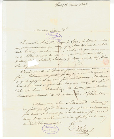 Correspondance de Trélat [à Lallemand]