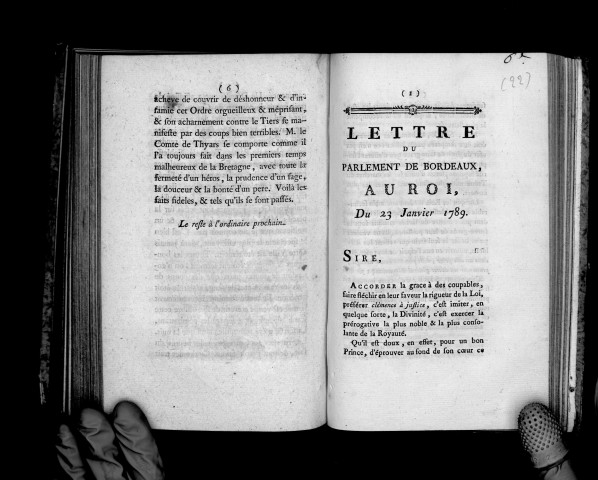 Lettre du Parlement de Bordeaux au roi du 23 janvier 1789