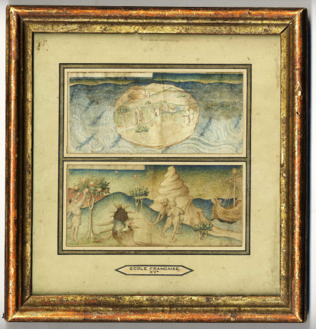 Livre des Merveilles du monde ou secrets de l'histoire naturelle, feuillets découpés de l'île de Mélos et de la terre de Média, enluminés par le maître de Marguerite d'Orléans