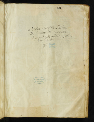 « Ce sont les cens, rentes et debvoirs deuz et rendus chascun an à madame Alienor de Champagne, par la grace de Dieu humble abbesse du moustier et abbaye de Nostre-Dame d'Angiers, aux termes de Noel et Saint Jehan Baptiste, ... receuz par moy Gervaise Davaines, maistre en ars et bachelier en loix, receveur dudit moustier, pour l'an mil IIIIc soixantte »