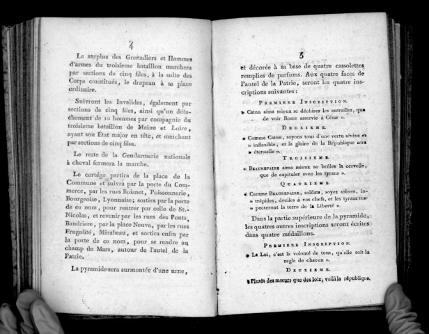 Ordre de la fête qui sera célébrée en l'honneur de Joseph Beaurepaire, commandant du premier bataillon de Maine et Loire ; le dimanche 14 octobre de l'an premier de la République.