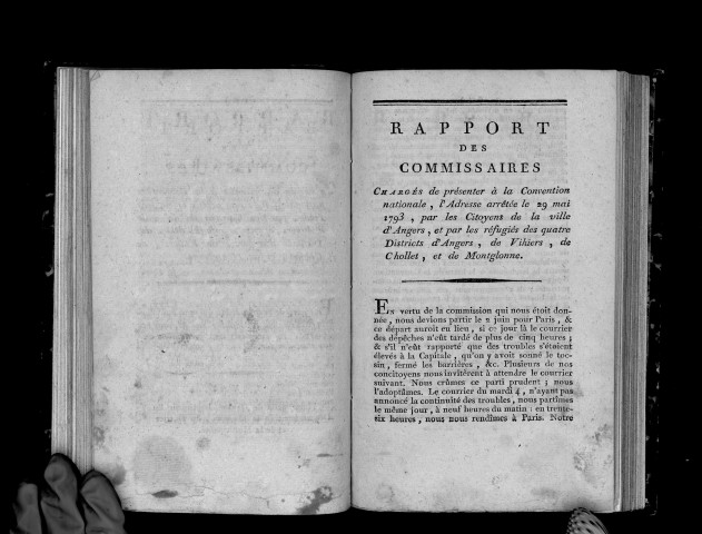 Rapport des Commissaires chargés de présenter à la Convention l'adresse arrêtée, le 29 mai 1793, par les citoyens de la ville d'Angers, et par les réfugiés des quatre districts, d'Angers, de Vihiers, de Chollet et de Montglonne. Louis-Marie Revellière-Lépeaux, député de Maine-et-Loire, à la Convention nationale, à ses Commettants, Déclaration des citoyens Revellière-Lépeaux, Pilastre, Leclerc et Maignan, députés de Maine-et-Loire, relativement aux événements du 31 mai dernier