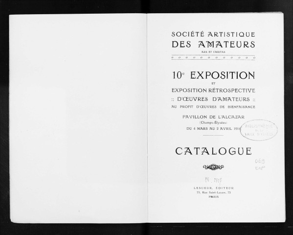 10ème Exposition et exposition rétrospective d'oeuvres d'amateurs, 4 mars-2 avril 1914 : catalogue