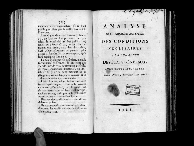 Analyse de la brochure intitulée : Des conditions nécessaires à la légalité des Etats-Généraux