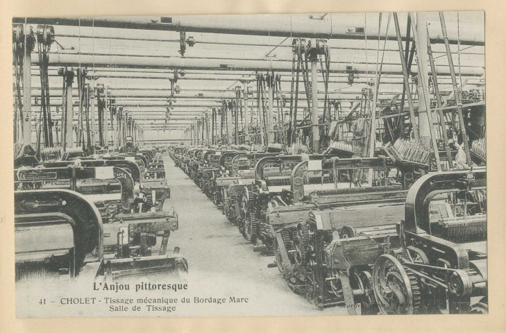 L'Anjou Pittoresque. 41. Cholet. Tissage mécanique du Bordage Marc. Salle de Tissage