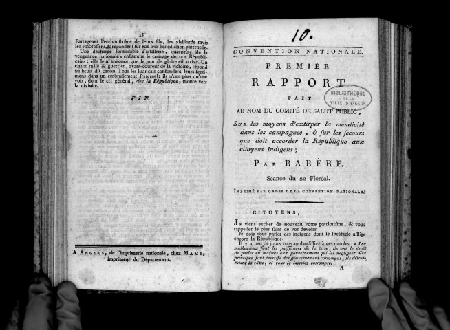Premier rapport par Barrère, séance du 22 floréal, sur les moyens d'extirper la mendicité dans les campagnes