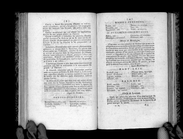 Appel nominal des 3 et 4 frimaire, l'an IIIe de la République, sur cette question : Y̧ a-t-il lieu à accusation, oui ou non, contre le citoyen Carrier, représentant du Peuple?̧