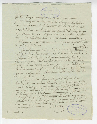 Correspondance du peintre Charlet avec Pierre-Jean David d'Angers