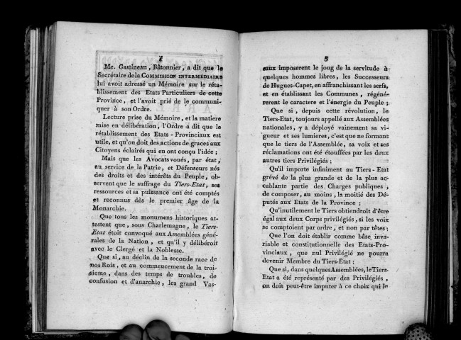 Arrêté de l'ordre des avocats du présidial d'Angers, en réponse au mémoire pour le rétablissement des Etats particuliers de la province
