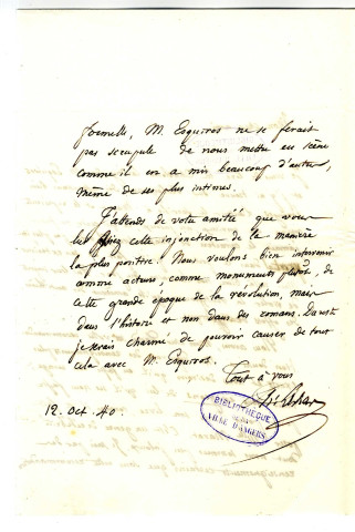 Correspondance de H. Lebas [à Pierre-Jean David d'Angers]