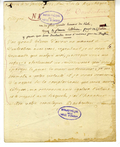 Correspondance de Daubenton [avec Lakanal]