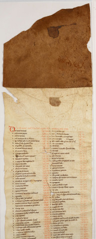 Cartulaire de l'abbaye de Notre-Dame du Ronceray, en six rouleaux opisthographes. « Tercius rotulus » : longueur 5,748 m. Cent chartes, table en tête ; le début est un peu endommagé.