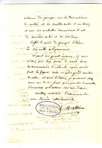 Correspondance de L. Mathieu [à Pierre-Jean David d'Angers]
