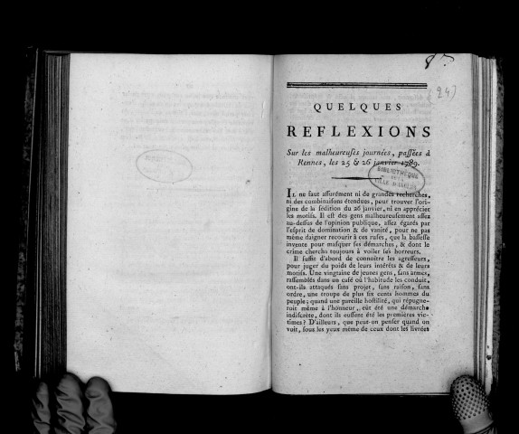 Quelques réflexions sur les malheureuses journées passées à Rennes, les 25 et 26 janvier 1789