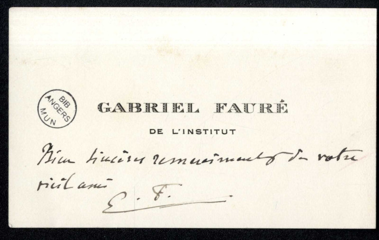 Lettre de Gabriel Fauré à Jean Huré