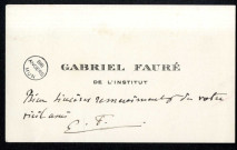 Lettre de Gabriel Fauré à Jean Huré