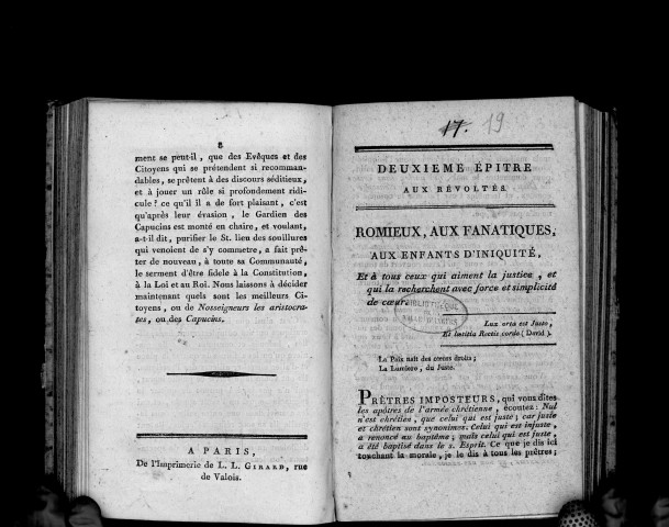 Deuxième épître aux révoltés. Romieux aux fanatiques, aux enfants d'iniquité, etc...