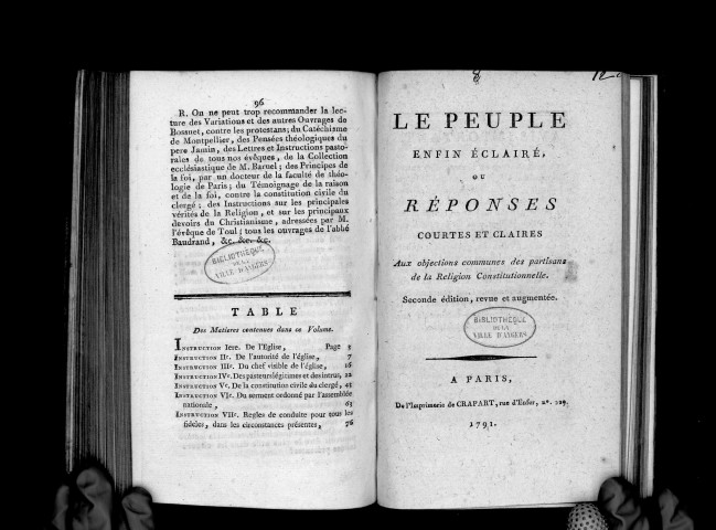Le peuple enfin éclairé, ou réponses courtes et claires aux objections communes des partisans de la religion constitutionnelle