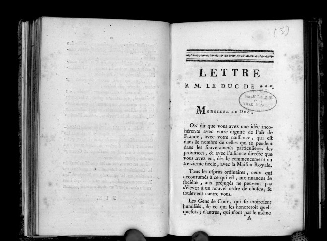 Lettre à M. le duc de ***