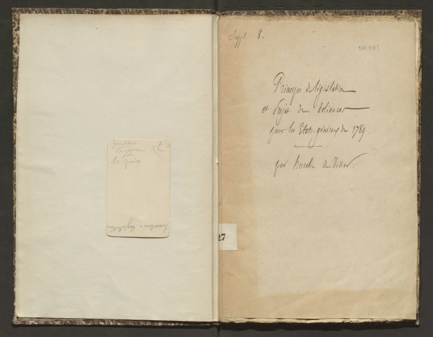 "Principes de législation pour la France et projet de doléances et de réformes, fait pour être présenté au roi lors de la convocation des États généraux en 1789"