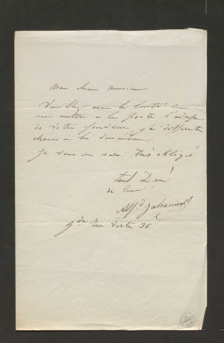 Correspondance passive de Pierre-Jean David d'Angers provenant de la collection d'André Bruel. Dossier 5, Lettres autographes d'Alfred Johannot, du Comte Turpin de Crissé et de Ch. M. Bouton à David d'Angers