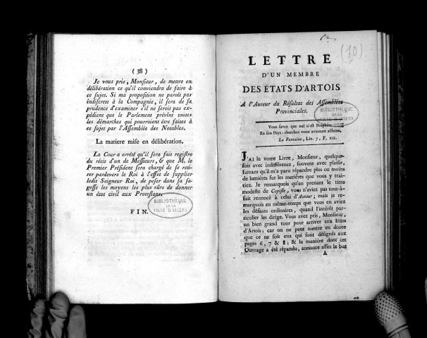 Lettre d'un membre des Etats d'Artois à l'auteur du résultat des assemblées provinciales