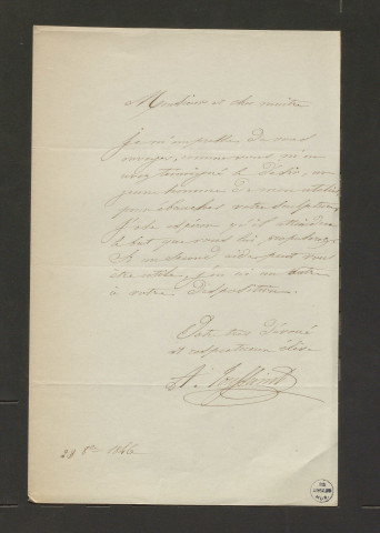 Correspondance passive de Pierre-Jean David d'Angers provenant de la collection d'André Bruel. Dossier 9, Lettres autographes de Fr. Chr. Arm. Toussaint à David d'Angers