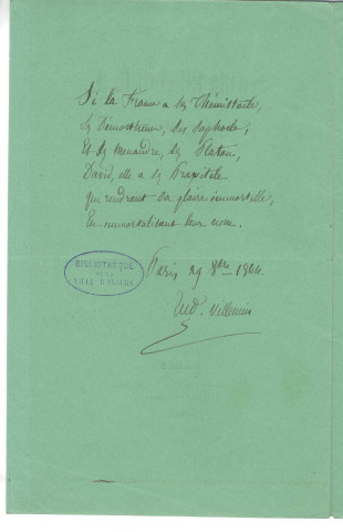 Correspondance d'Eugene Villemin à Pierre-Jean David d'Angers