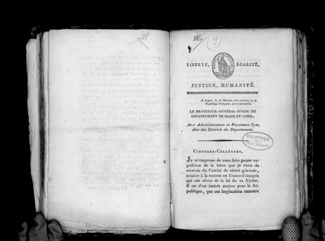 Le procureur-général syndic du département de Maine-et-Loire, aux administrateurs et procureurs-syndics des districts du département