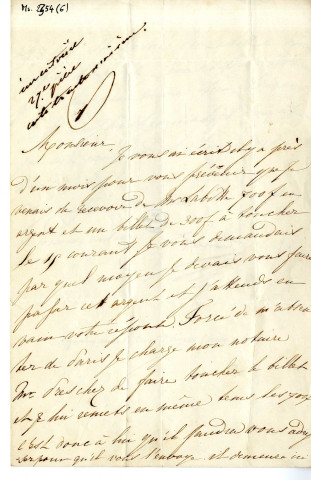 Pièce 6 - Lettre de David d'Angers à M. Le Fauconnier, à Tarbes