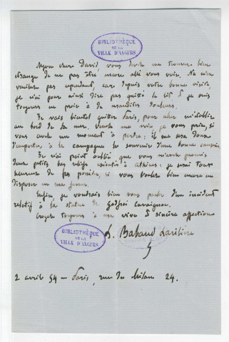 Correspondance de François-Saturnin-Léonide Babaud-Laribière [à Pierre-Jean David d'Angers]