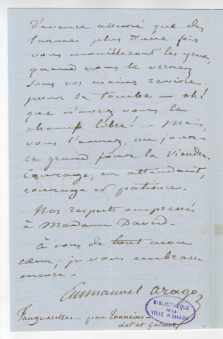 Correspondance de Emmanuel Arago [à Pierre-Jean David d'Angers]
