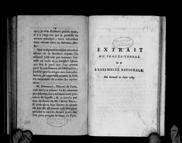 Extrait du procès-verbal de l'Assemblée nationale du 20 juin 1789