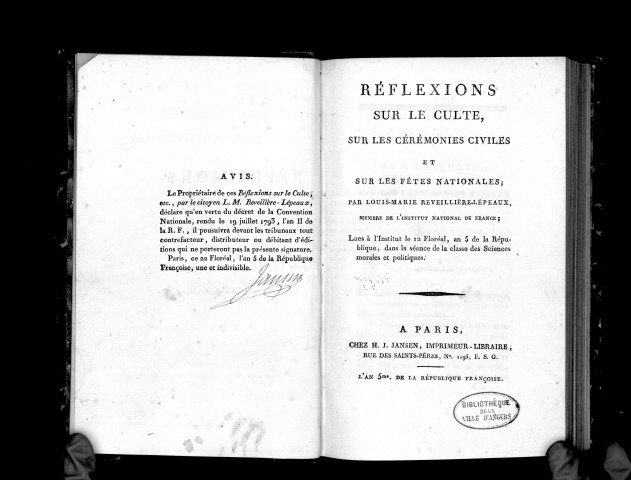 Réflexions sur le culte, sur les cérémonies civiles et sur les fêtes nationales, par Louis-Marie Réveillière-Lepeaux, membre de l'Institut