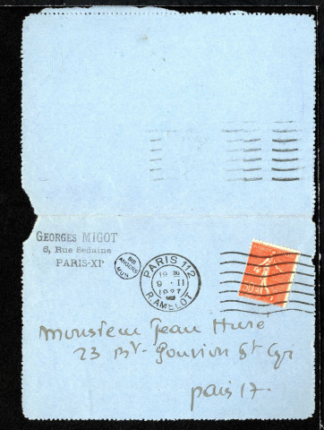 Lettres de Georges Migot à Jean Huré