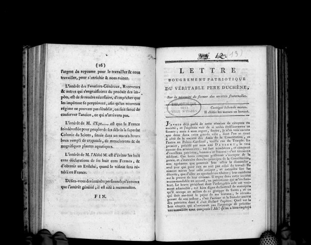 Lettre bougrement patriotique du véritable Père Duchêne sur la nécessité de former des sociétés fraternelles. Avec cette épigraphe : Castigat bibendo mores