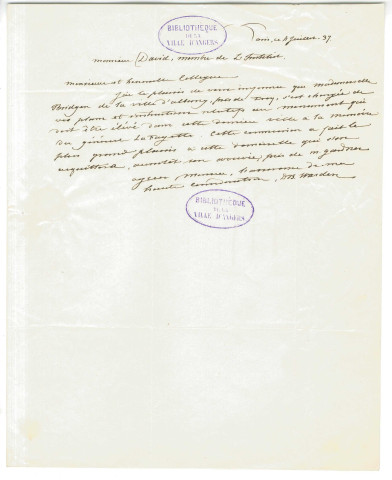 Correspondance de D. B. Warden avec Pierre-Jean David d'Angers