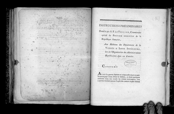 Instructions préliminaires données par A.-F. Letellier, commissaire spécial du pouvoir exécutif de la République française, aux habitants des départements de la Vendée et Loire-Inférieure, lors de l'organisation des administrations républicaines dans ces contrées