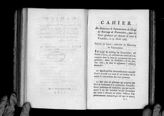 Cahier de doléances et remontrances du clergé du bailliage de Vermandois pour les Etats-Généraux, du 27 avril 1789